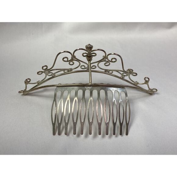Vintage 90’s Y2K Rhinestone Tiara Silver Tone Comb Wedding Prom Bridal - Picture 5 of 11